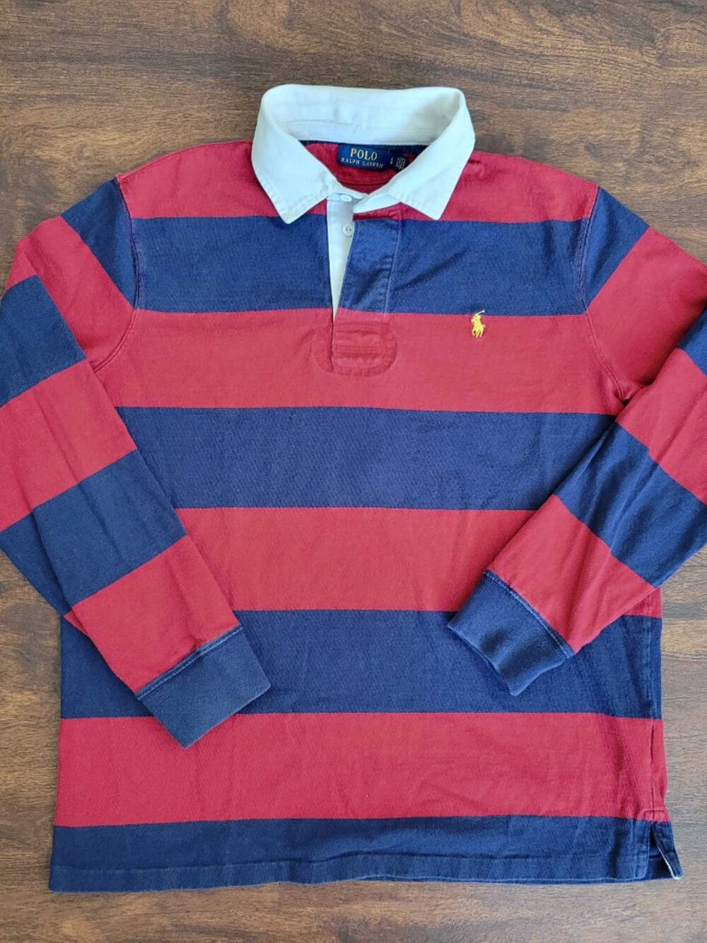 Polo Ralph Lauren Rugby Red Navy Colorblock Shirt Long Sleeves Iconic Pony L